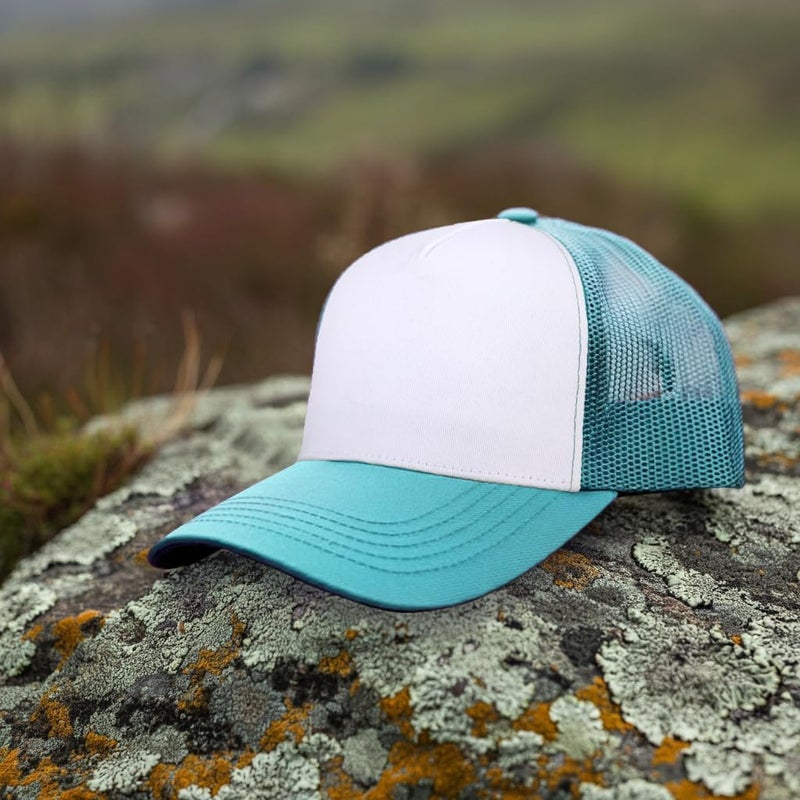 Falari 5-Panel Mesh Baseball Cap, Trucker Hat, Structured Plain Design, Cotton, Adjustable Size - Image 3